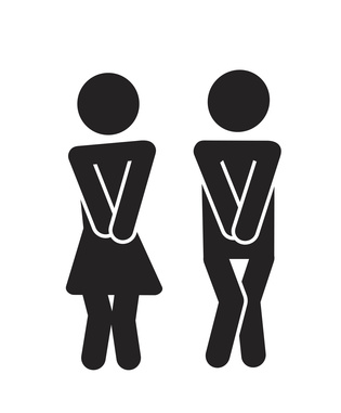 Toilettensymbole Gezeichneter Mann und Frau verspüren Harndrang
