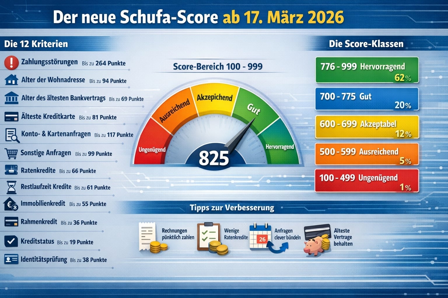 SCHUFA NextGen Score 1.0, neuer Schufa Score 2026, Schufa Score 100 bis 999, Scoring Kriterien, Bonitätsprüfung, Art. 22 DSGVO, § 31 BDSG, Schufa Auskunft, Schufa Daten korrigieren, Kreditwürdigkeit verbessern